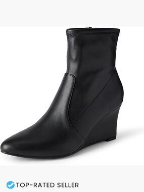 Womens Wedge Ankle Boots Zip Side Comfortable Memory Foam Insole Pointed Toe
